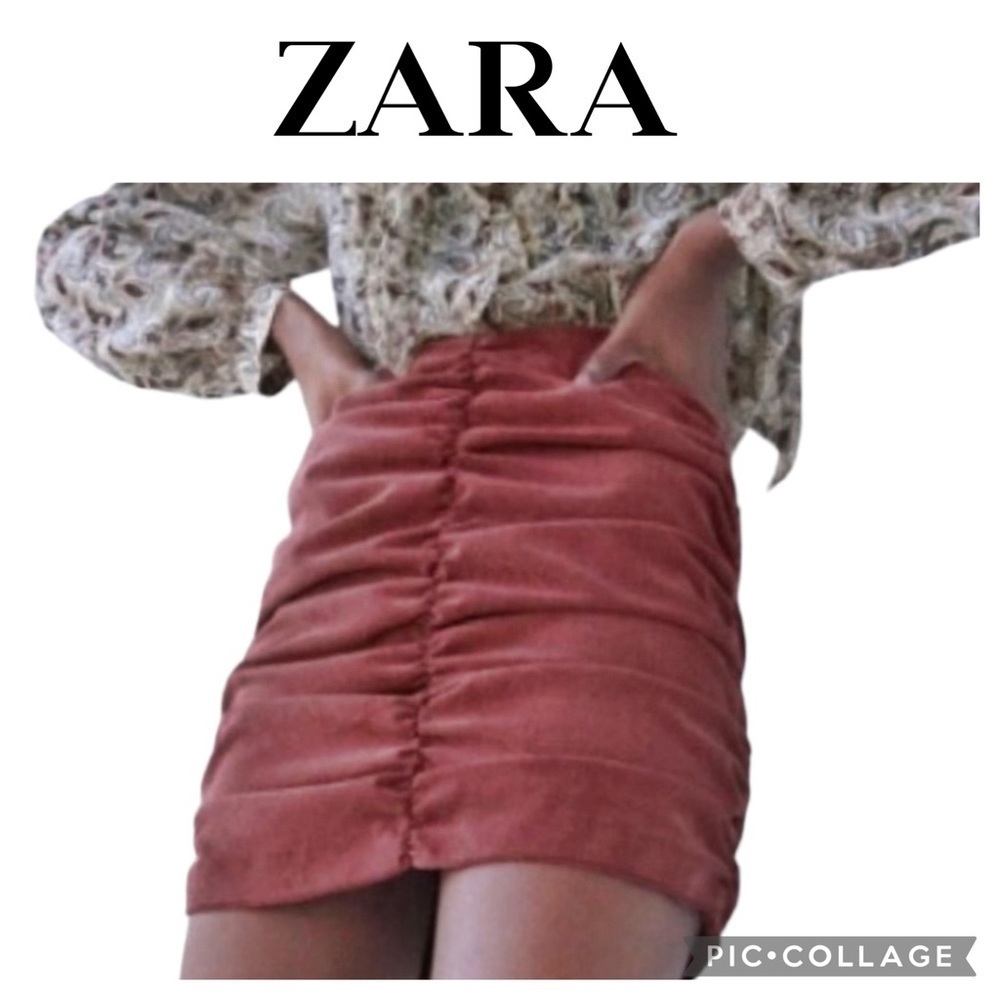 ZARA Ruched corduroy Mini skirt Burgundy Wine size M NWT